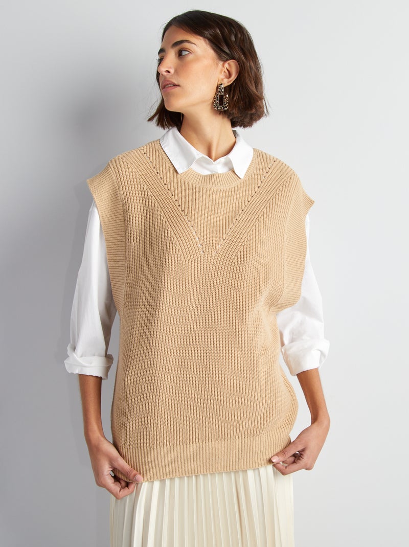 Pull col v en laine et laine d'alpaga Beige Le 17 septembre - Femme