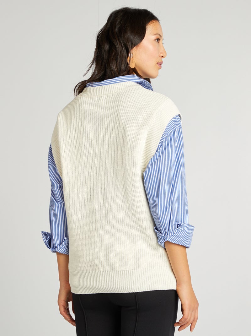Pull sans manches col V Blanc - Kiabi