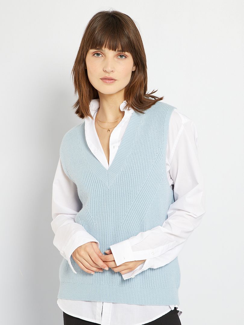 Pull REDMOND Col V - 100% Coton, Manches Longues, Bleu Nuit - Style Décontracté