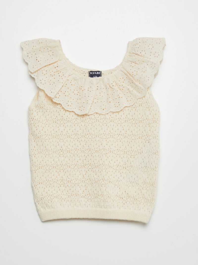 Pull sans manches en broderie anglaise Beige - Kiabi