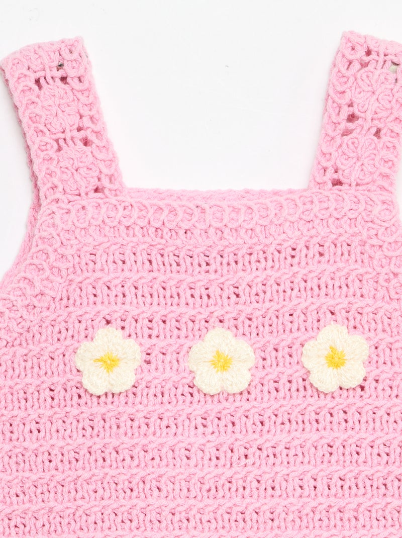Pull sans manches en crochet avec détails 'fleurs' Rose - Kiabi
