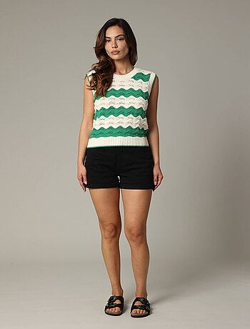 Pull sans manches en crochet coton avec col rond 'Deeluxe'