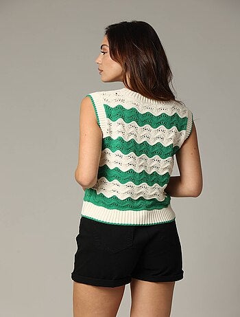 Pull sans manches en crochet coton avec col rond 'Deeluxe'