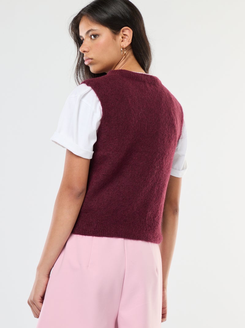 Pull sans manches en laine et mohair mélangé Bordeaux - Kiabi
