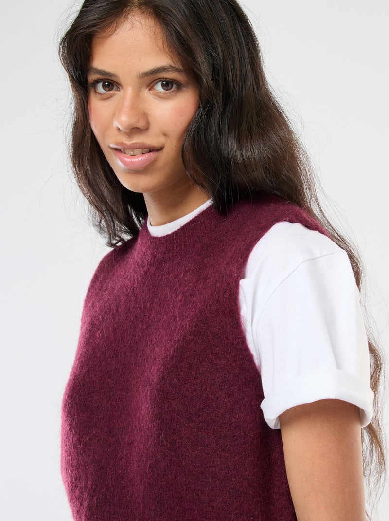Pull sans manches en laine et mohair mélangé Bordeaux - Kiabi
