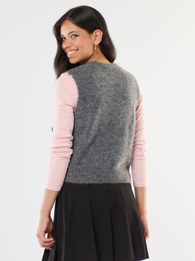 Pull sans manches en laine et mohair mélangé Gris - Kiabi