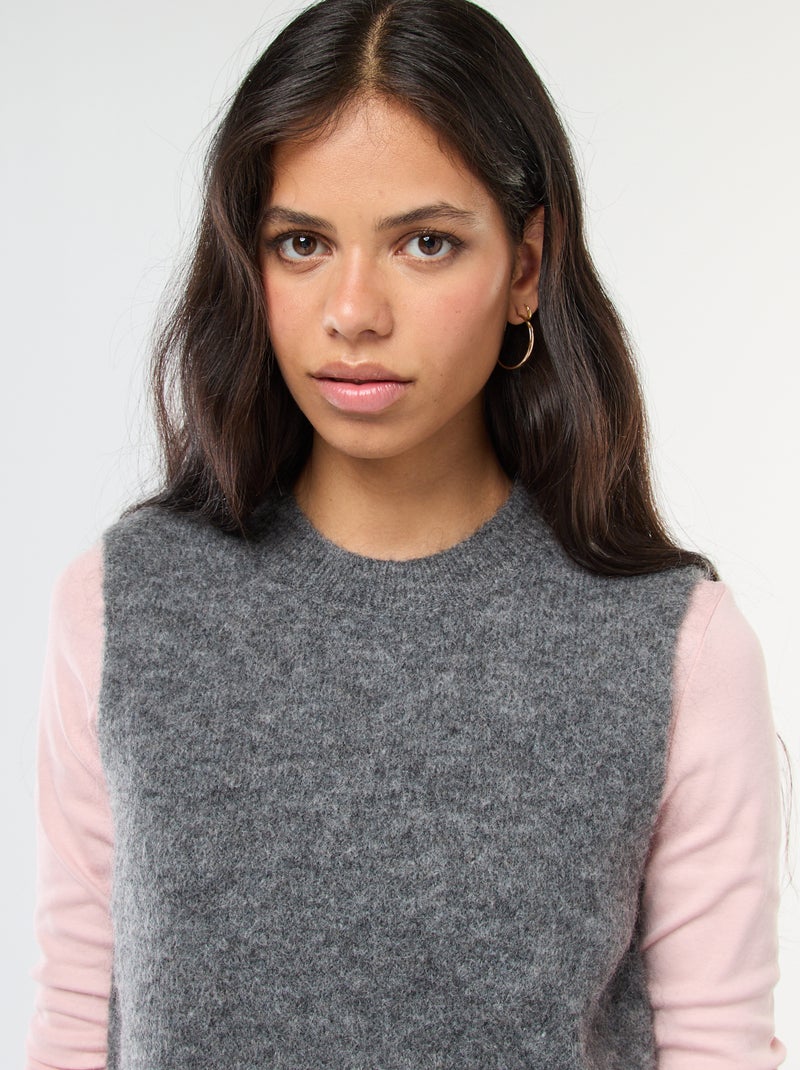 Pull sans manches en laine et mohair mélangé Gris - Kiabi