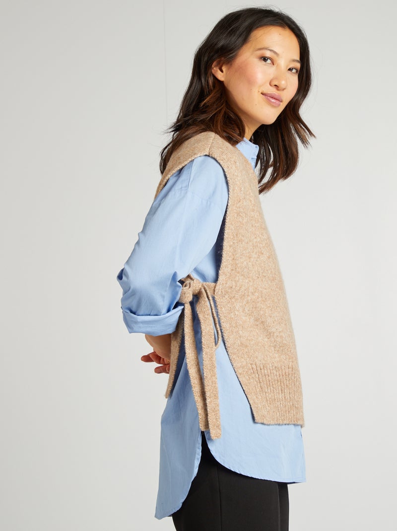 Pull sans manches en laine mélangée Beige - Kiabi