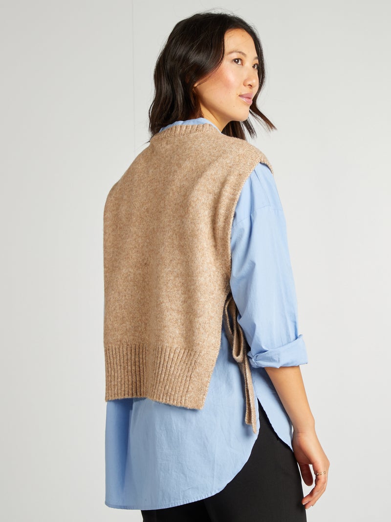 Pull sans manches en laine mélangée Beige - Kiabi