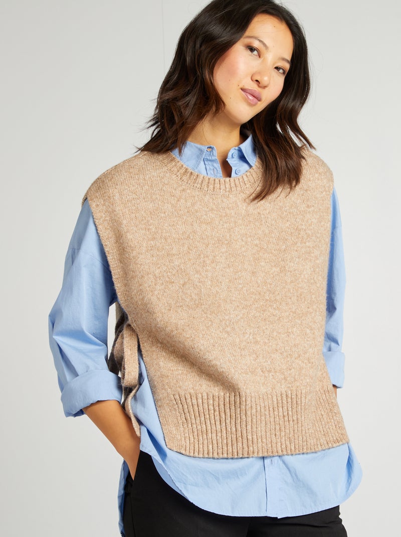 Pull sans manches en laine mélangée Beige - Kiabi