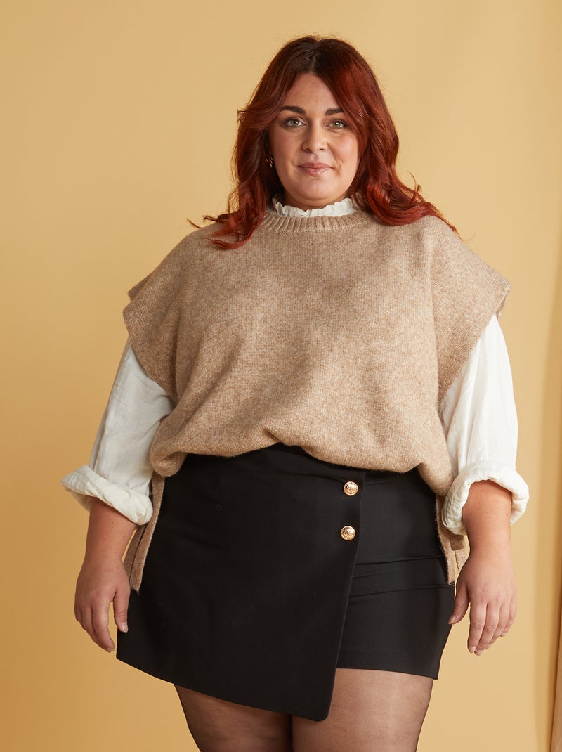 Pull sans manches en laine mélangée Beige - Kiabi