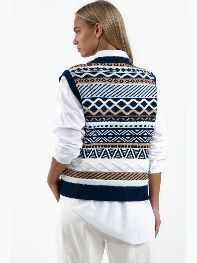 Pull sans manches en maille à motif géométrique hiccup Bleu Blanc - Kiabi