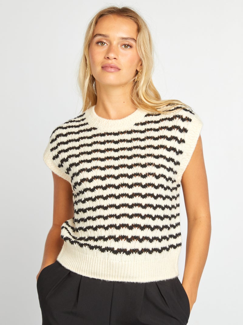 Pull sans manches en maille ajourée Beige - Kiabi