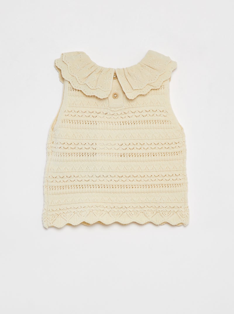Pull sans manches en maille ajourée BLANC - Kiabi