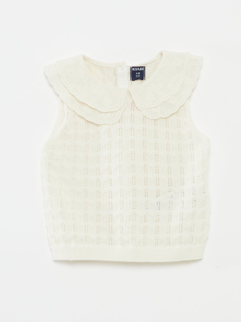 Pull sans manches en maille ajourée Blanc - Kiabi
