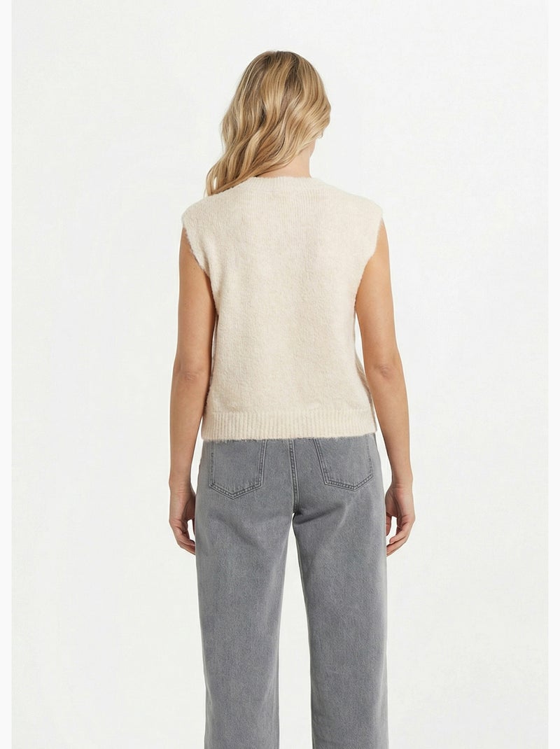 Pull sans manches en maille avec laine - AFIBEL Ecru - Kiabi