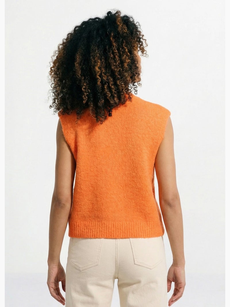 Pull sans manches en maille avec laine - AFIBEL Orange fluo - Kiabi