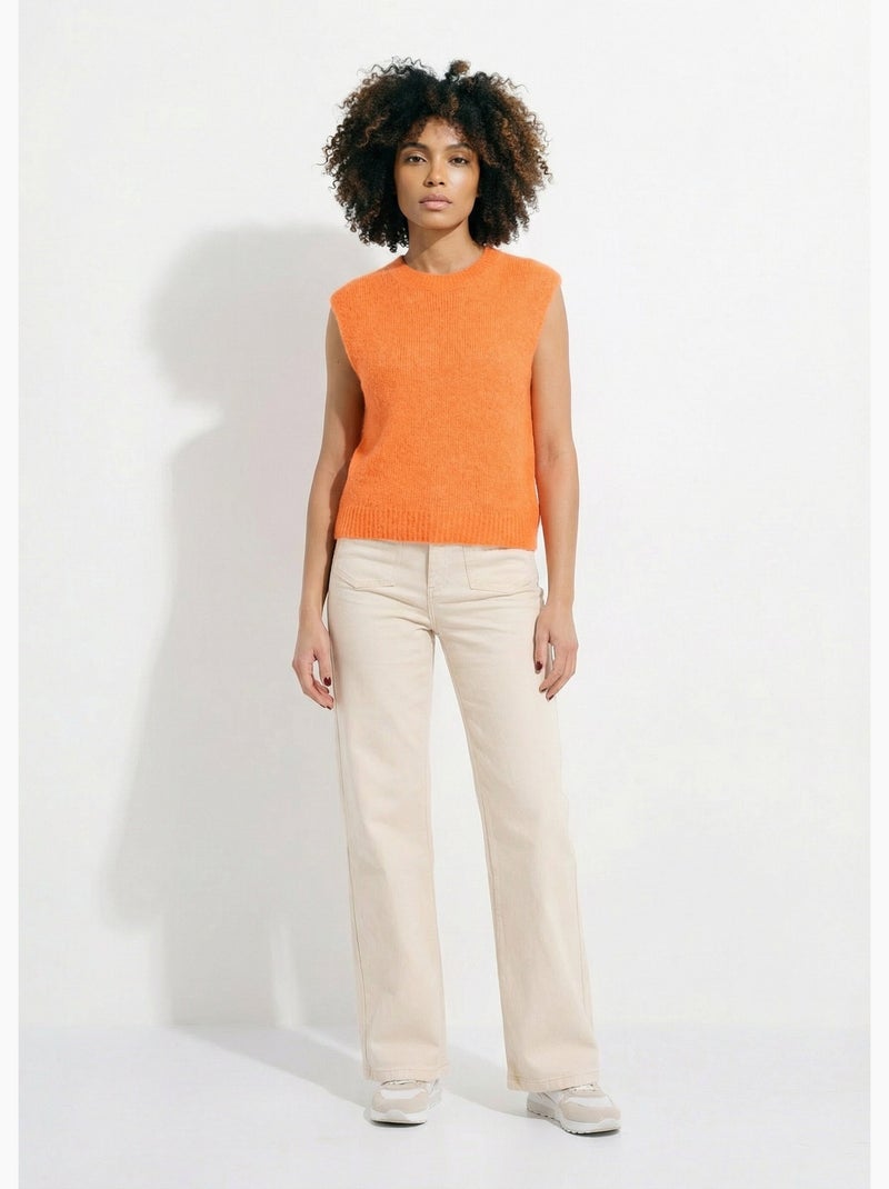 Pull sans manches en maille avec laine - AFIBEL Orange fluo - Kiabi