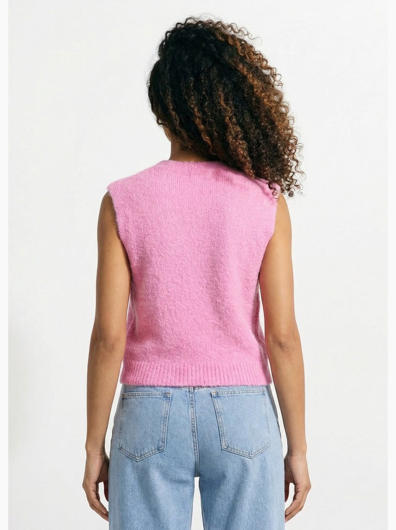 Pull sans manches en maille avec laine - AFIBEL Rose - Kiabi