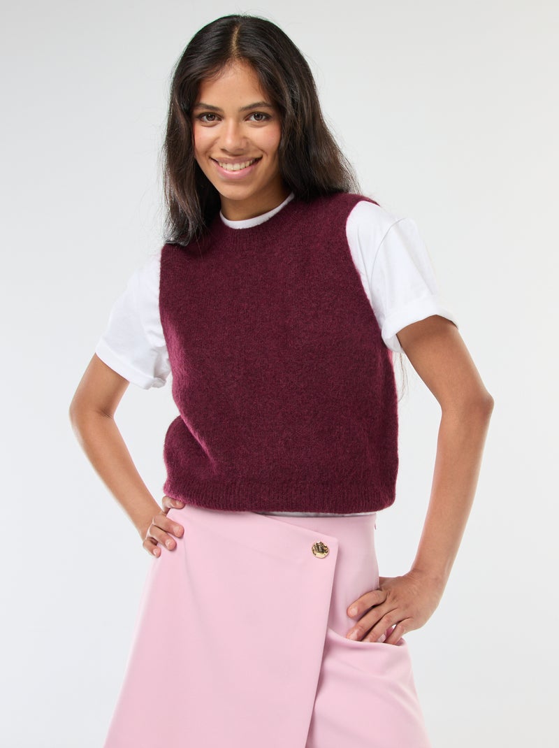 Pull sans manches en maille Bordeaux - Kiabi