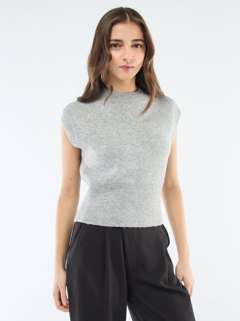Pull sans manches en maille chaude Gris - Kiabi