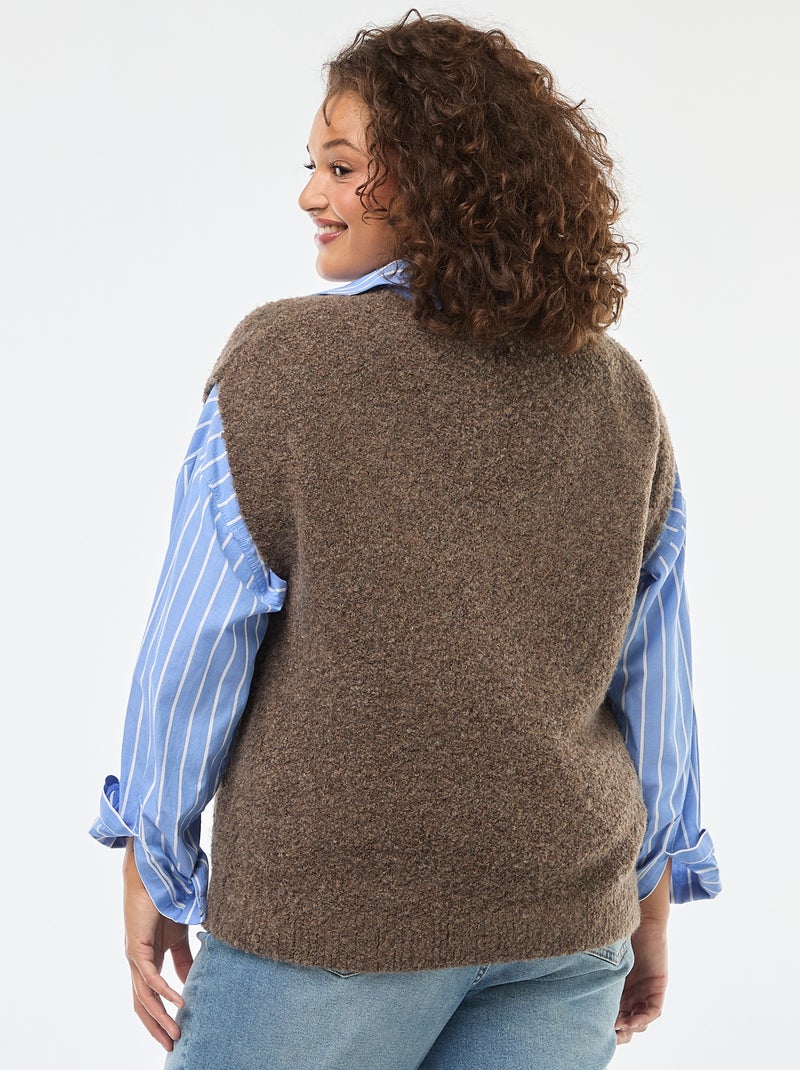 Pull sans manches en maille fine jauge Marron - Kiabi