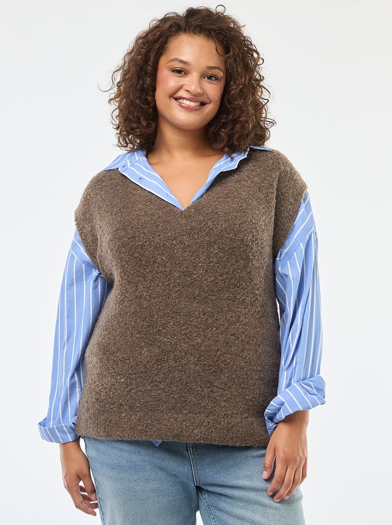 Pull sans manches en maille fine jauge Marron - Kiabi