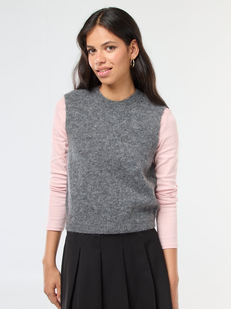 Pull sans manches en maille Gris - Kiabi
