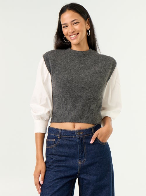 Pull sans manches en maille grosse jauge - Kiabi