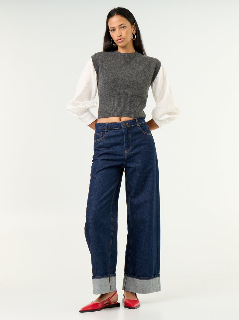 Pull sans manches en maille grosse jauge Gris - Kiabi