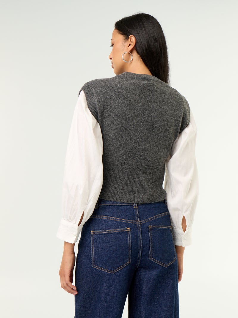 Pull sans manches en maille grosse jauge Gris - Kiabi