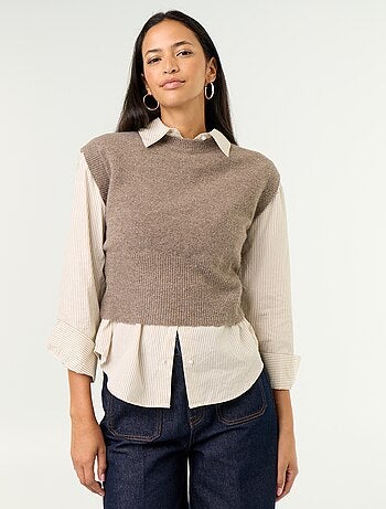 Pull sans manches en maille grosse jauge