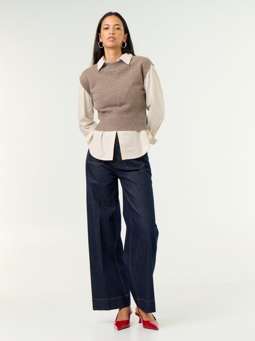 Pull sans manches en maille grosse jauge - Kiabi
