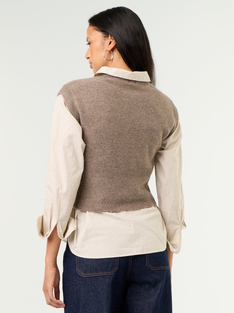 Pull sans manches en maille grosse jauge Marron - Kiabi
