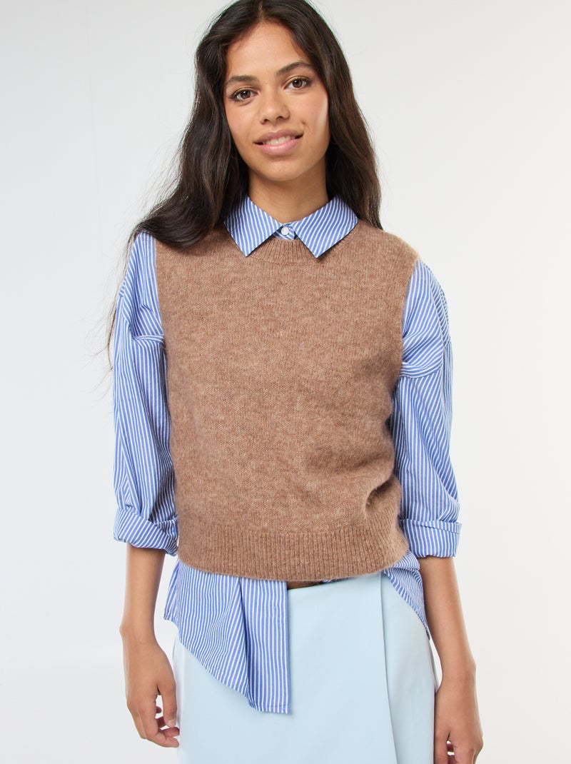 Pull sans manches en maille Marron - Kiabi