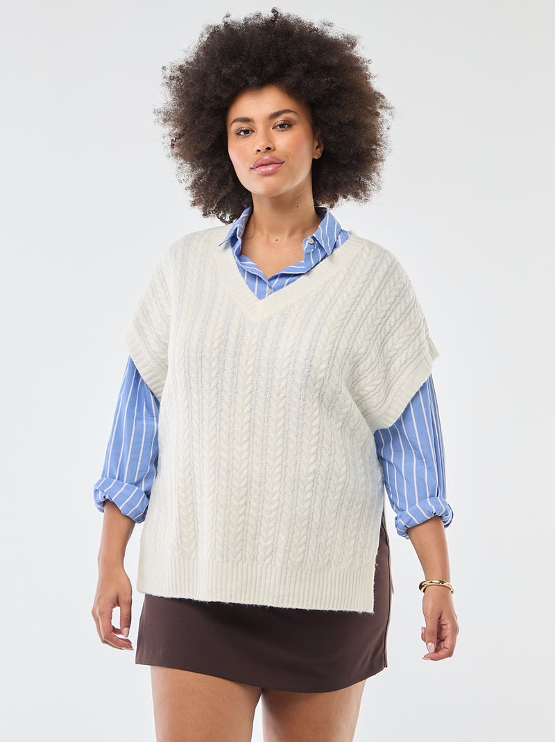 Pull sans manches en maille torsade grosse jauge Blanc - Kiabi