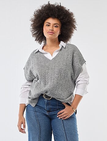 Pull sans manches en maille torsade grosse jauge