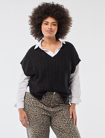Pull sans manches en maille torsade grosse jauge