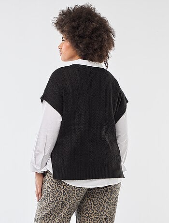 Pull sans manches en maille torsade grosse jauge