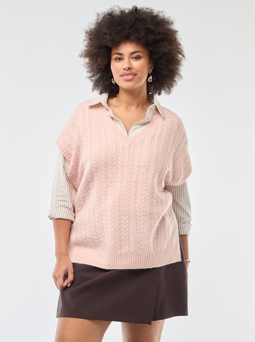 Pull sans manches en maille torsade grosse jauge - Kiabi