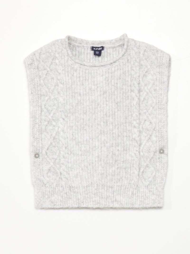 Pull sans manches en maille torsadée Gris - Kiabi