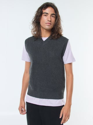 Pull sans manches en maille tricot à col V