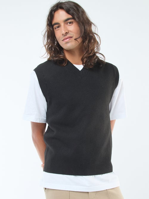 Pull sans manches en maille tricot à col V - Kiabi