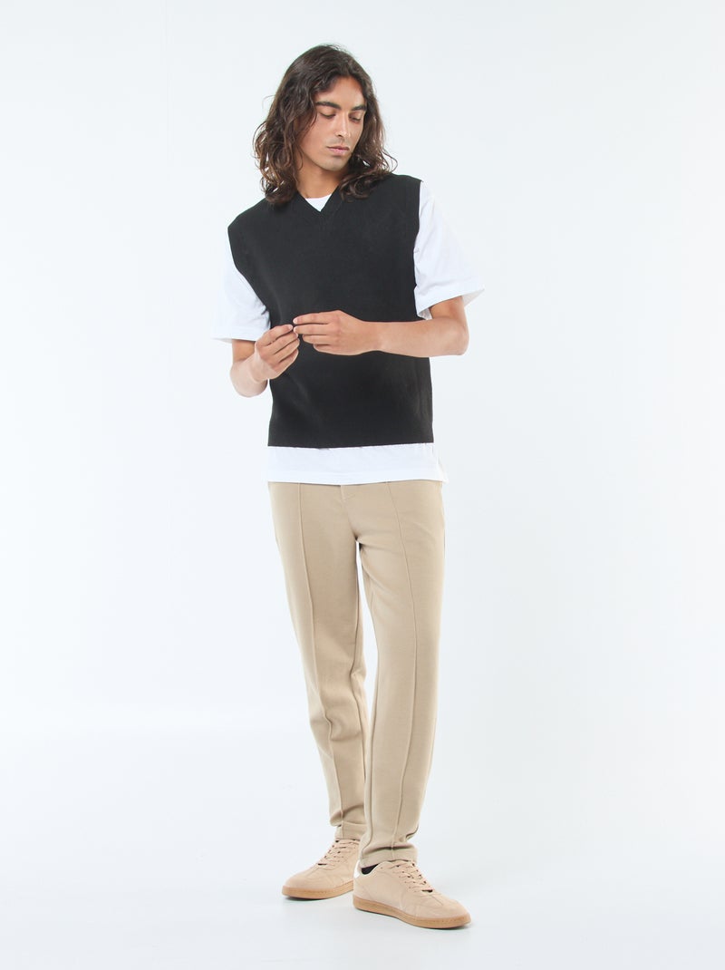 Pull sans manches en maille tricot à col V Noir - Kiabi