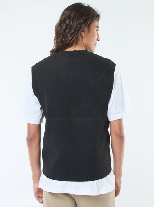 Pull sans manches en maille tricot à col V - Kiabi