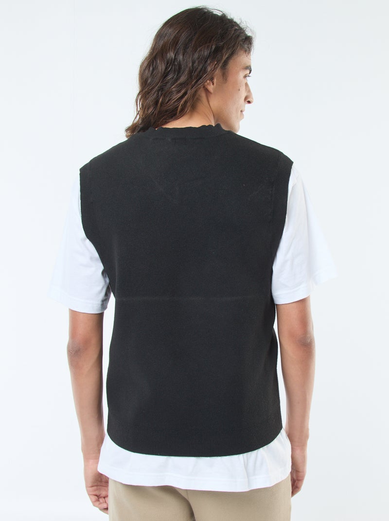 Pull sans manches en maille tricot à col V Noir - Kiabi