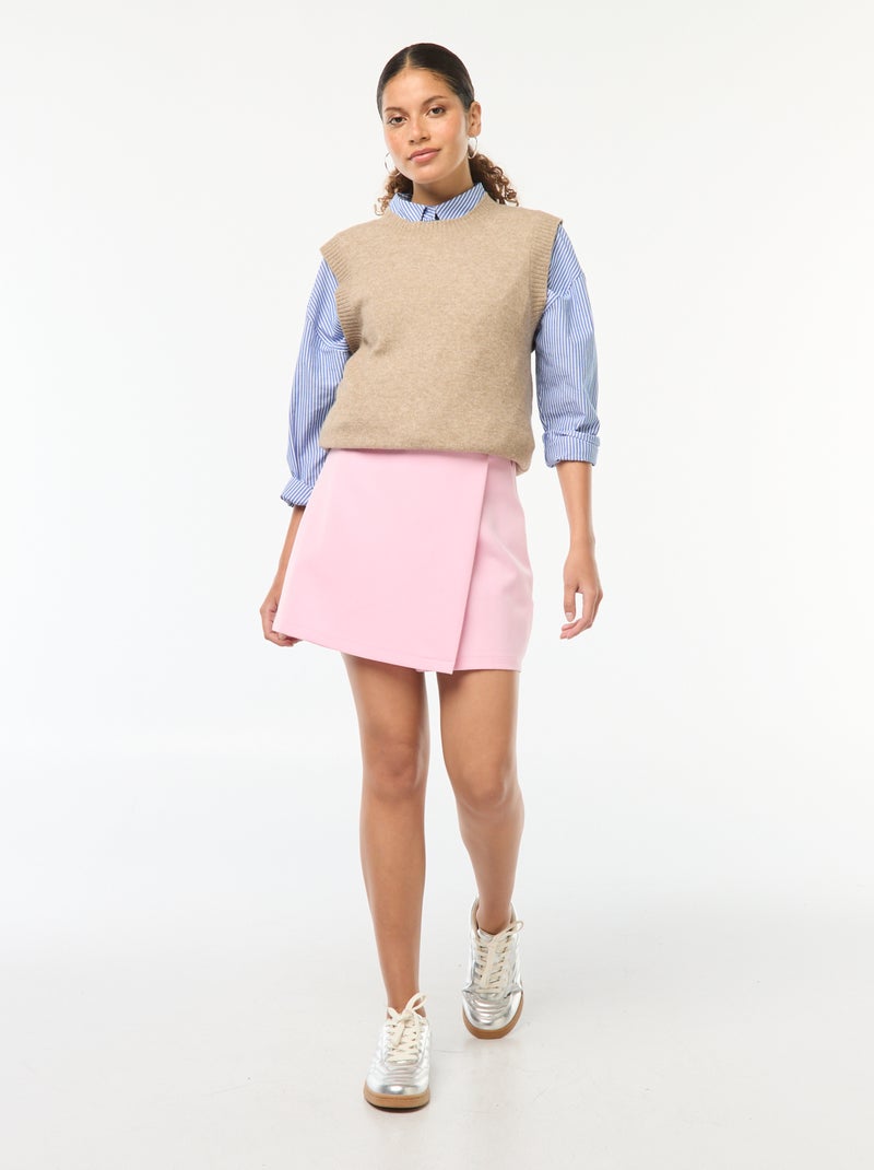 Pull sans manches en maille tricot Beige - Kiabi