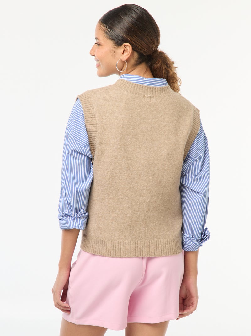 Pull sans manches en maille tricot Beige - Kiabi
