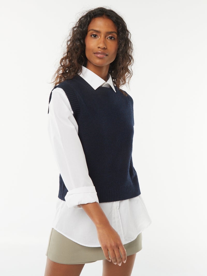 Pull sans manches en maille tricot Bleu - Kiabi