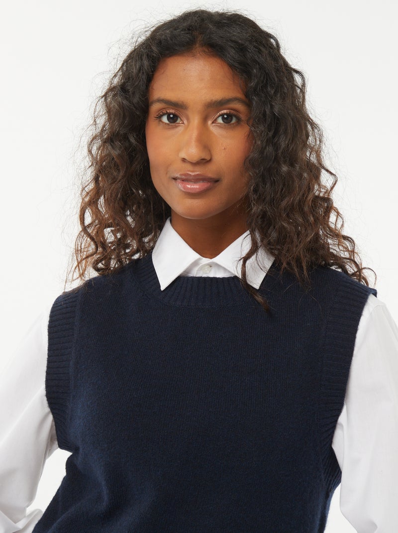 Pull sans manches en maille tricot Bleu - Kiabi